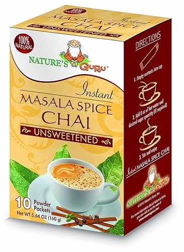 Natures Guru Instant Masala Spice Chai - Mezcla de bebidas de té sin azúcar 10 unidades paquetes de bebidas individuales para llevar 564 onzas