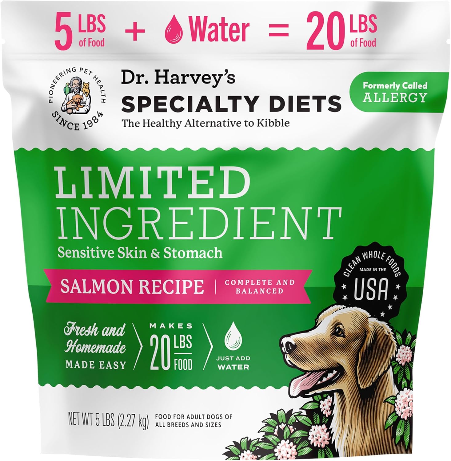 Dr. Harvey's Specialty Diet Limited Ingredient - Human Grade Dog Food for Dogs with Sensitivities - Salmon Recipe (5 Pounds)