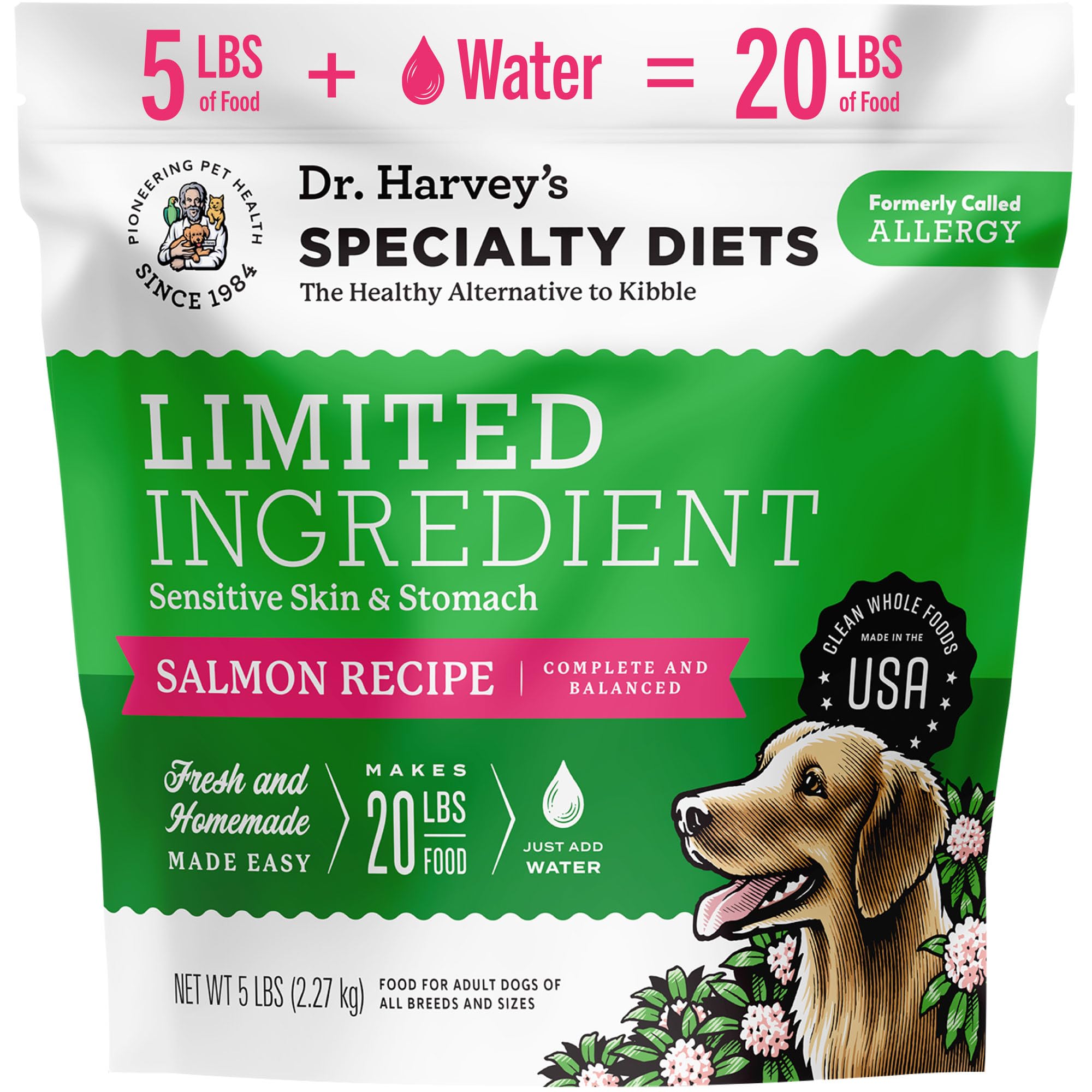 Dr. Harvey's Specialty Diet Limited Ingredient - Human Grade Dog Food for Dogs with Sensitivities - Salmon Recipe (5 Pounds)