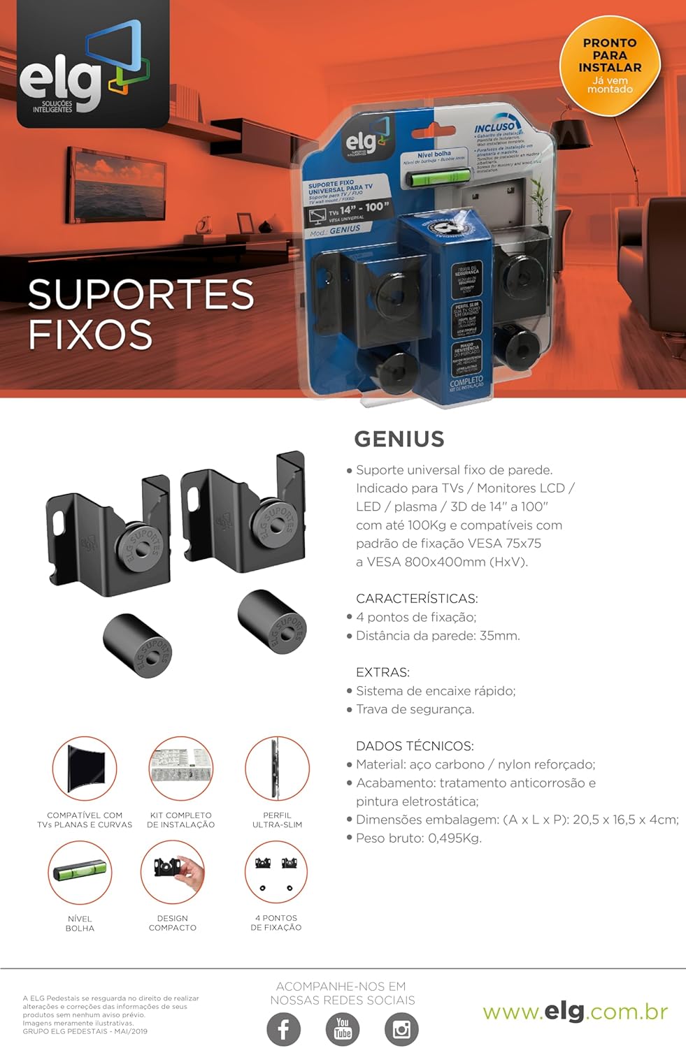 ELG GENIUS TV Wall Mount with detailed specifications