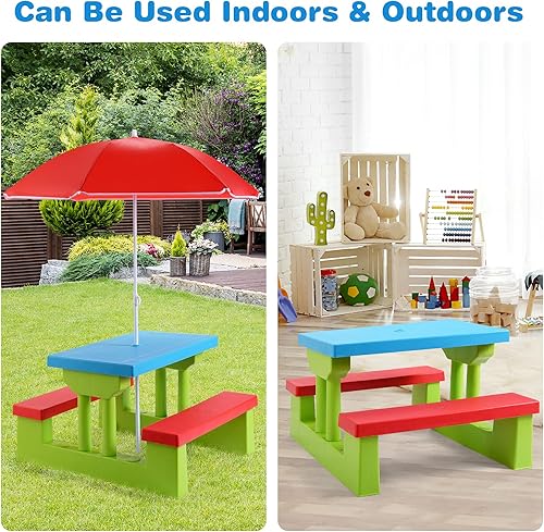 Miniatura 9 de Mesa de picnic grande de fácil almacenamiento con sombrilla para jardín patio plegable para niños banco para el aire libre Costzon