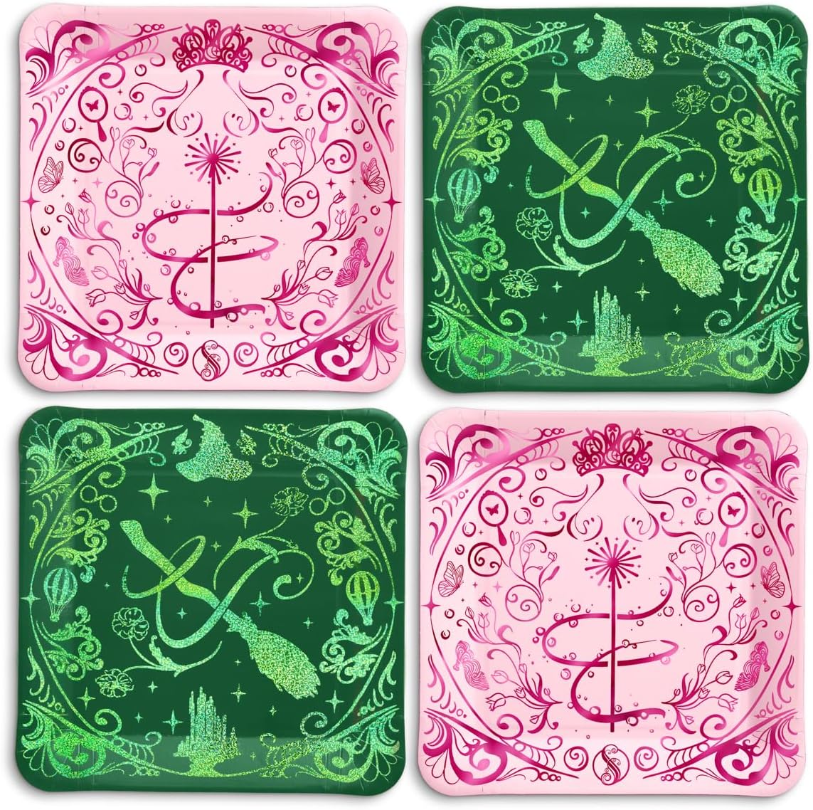 xo, Fetti Pink + Green Witch Paper Plates | 24 pcs | Wizard Party Supplies, Magical Birthday Tableware