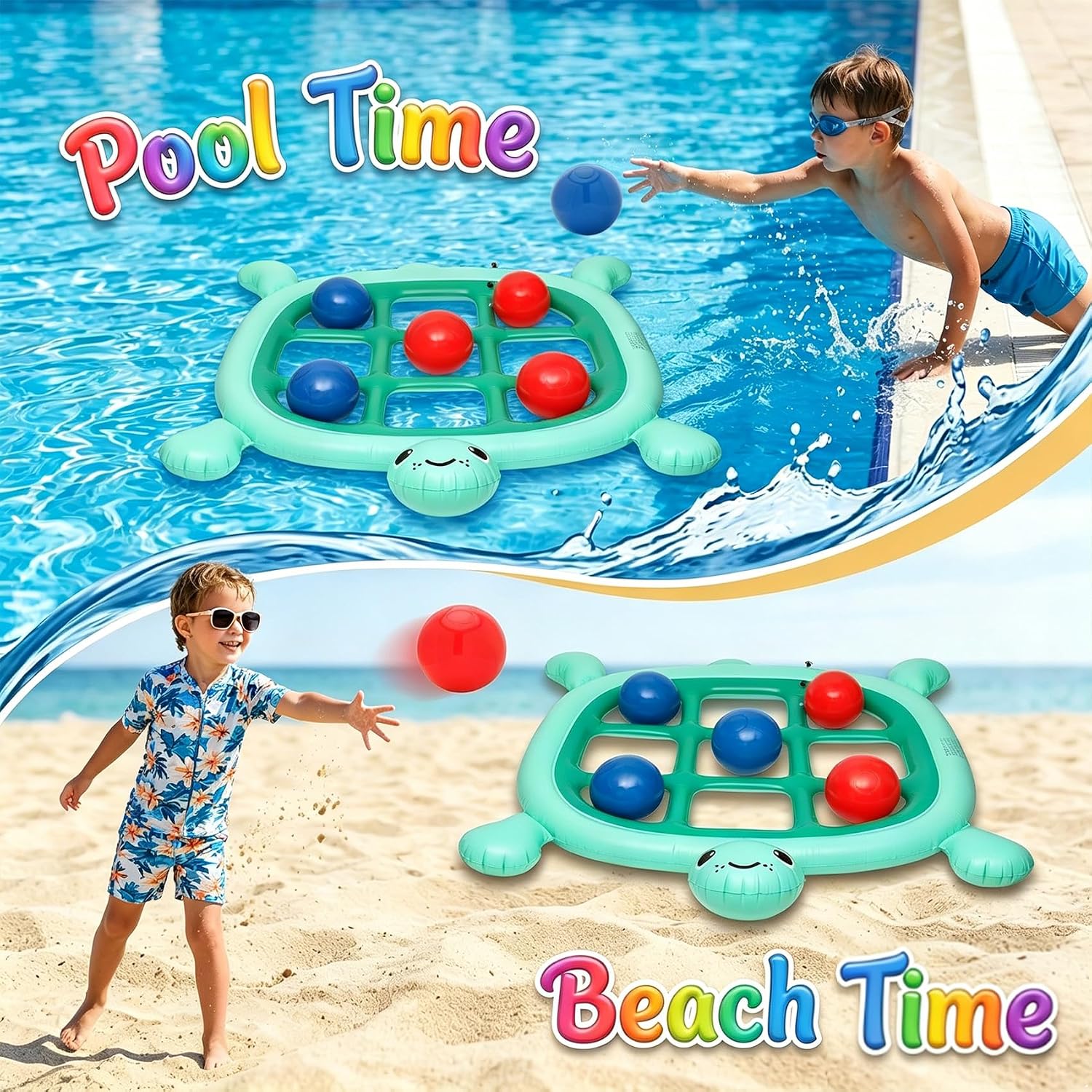 Brobear Inflatable Pool Tic Tac Toe Game with 10 Balls, Giant Tic-Tac-Toe Game & Pool Toys, Pool Toys Games Set for Adults Teens Kids for Family Summer Pool Party