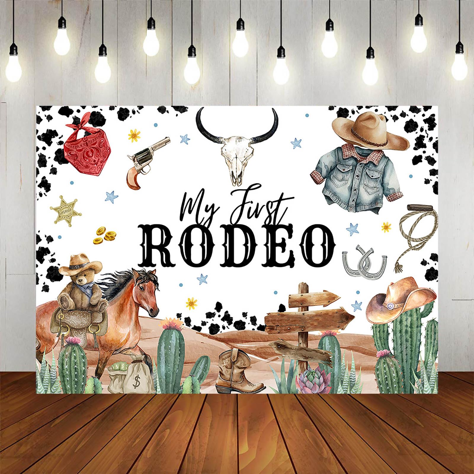 Fitumiw Western Hintergrund 2,4x1,8 M - Cowboy Rodeo Geburtstagsdeko