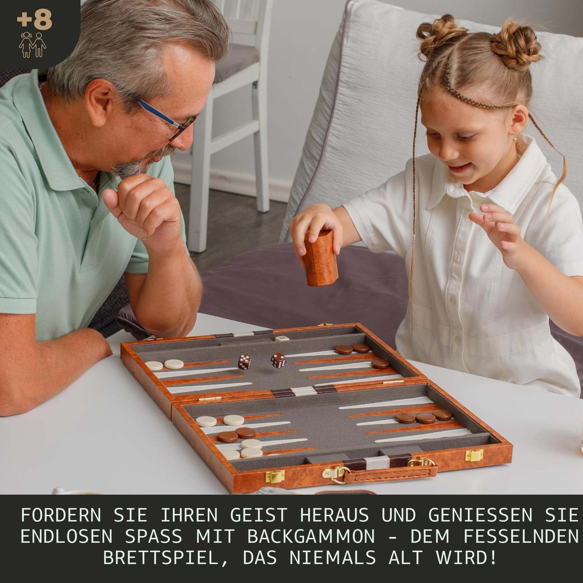 Große Backgammon-Sets für Erwachsene – Klassische Brettspiele für 2 Spieler, Erwachsene und Kinder – Premium Backgammon-Set mit 38 cm Spielbrett in hochwertigem PU-Leder-Etui