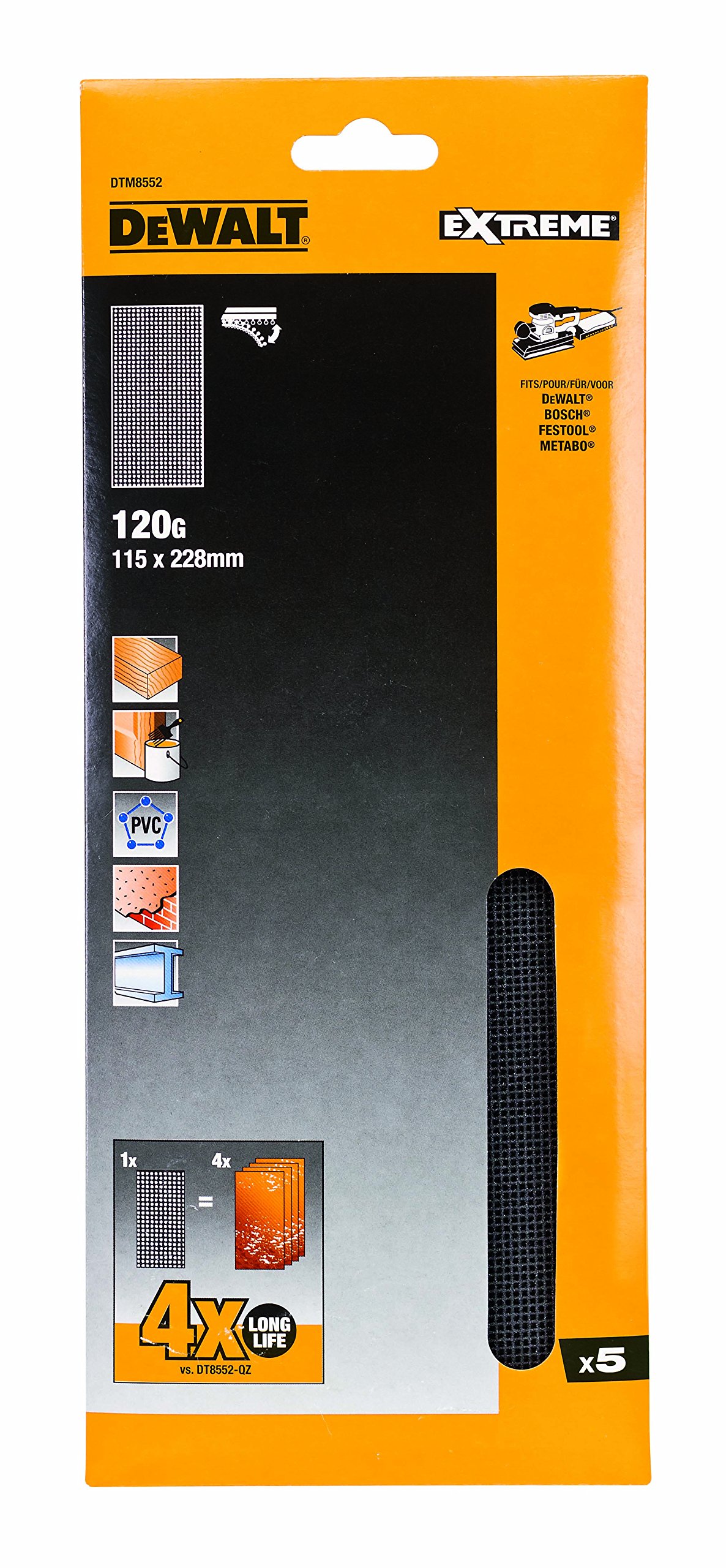 DeWalt Extreme 4X Life Mesh 1/2 Sanding Sheets 120g Pack of 5