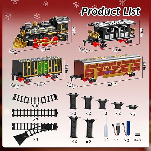 Miniatura 5 de Juego de tren de Navidad para niños, juguetes de pista de tren de 2 capas con humo, luz y sonido, vías de tren de construcción para niños de 4 a 8