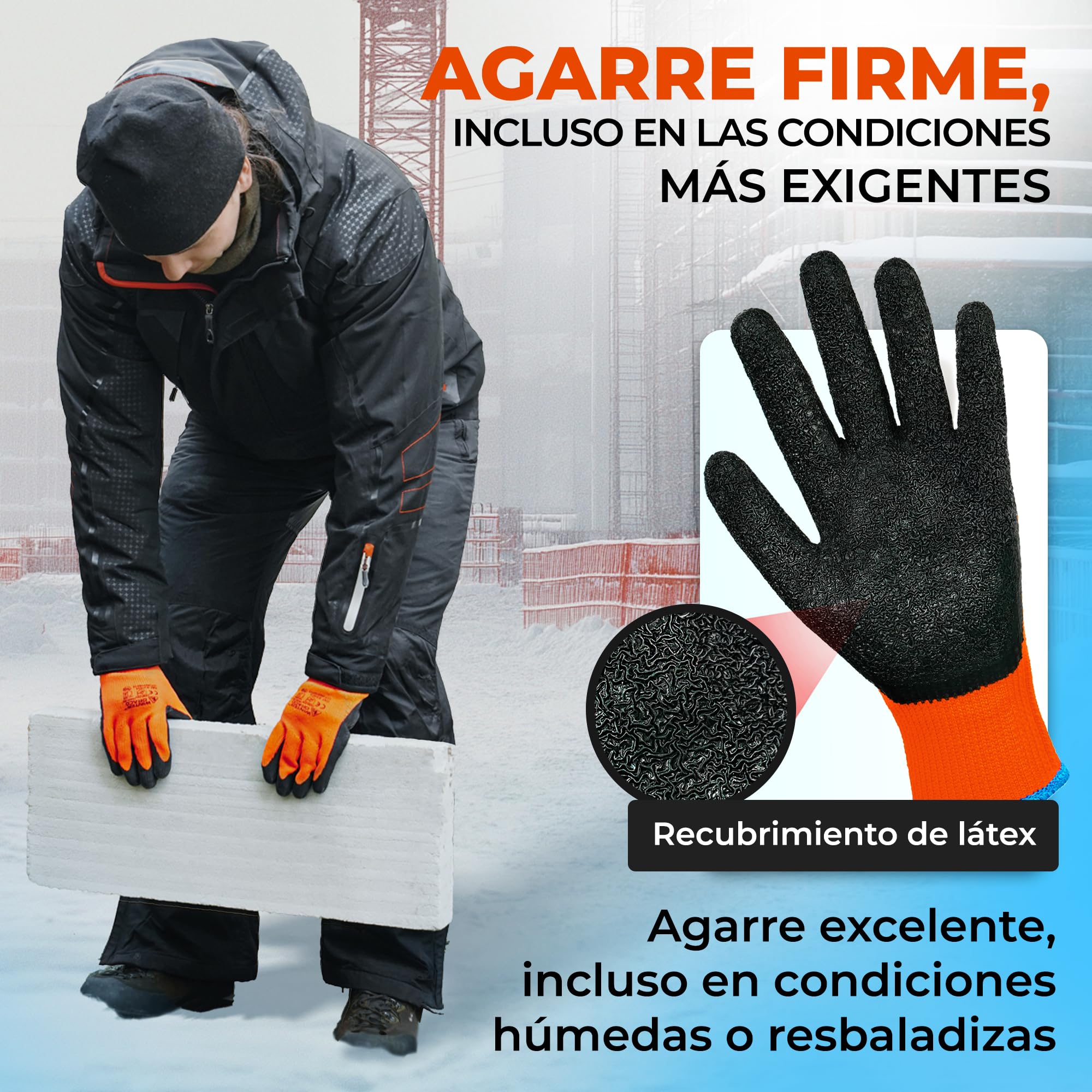 Guantes de Trabajo Térmicos (36 Pares) 10-XL | Guantes Trabajo Invierno con Revestimiento Látex, Guantes Jardinería Aislantes Resistentes a la Abrasión, Jardín&Construcción