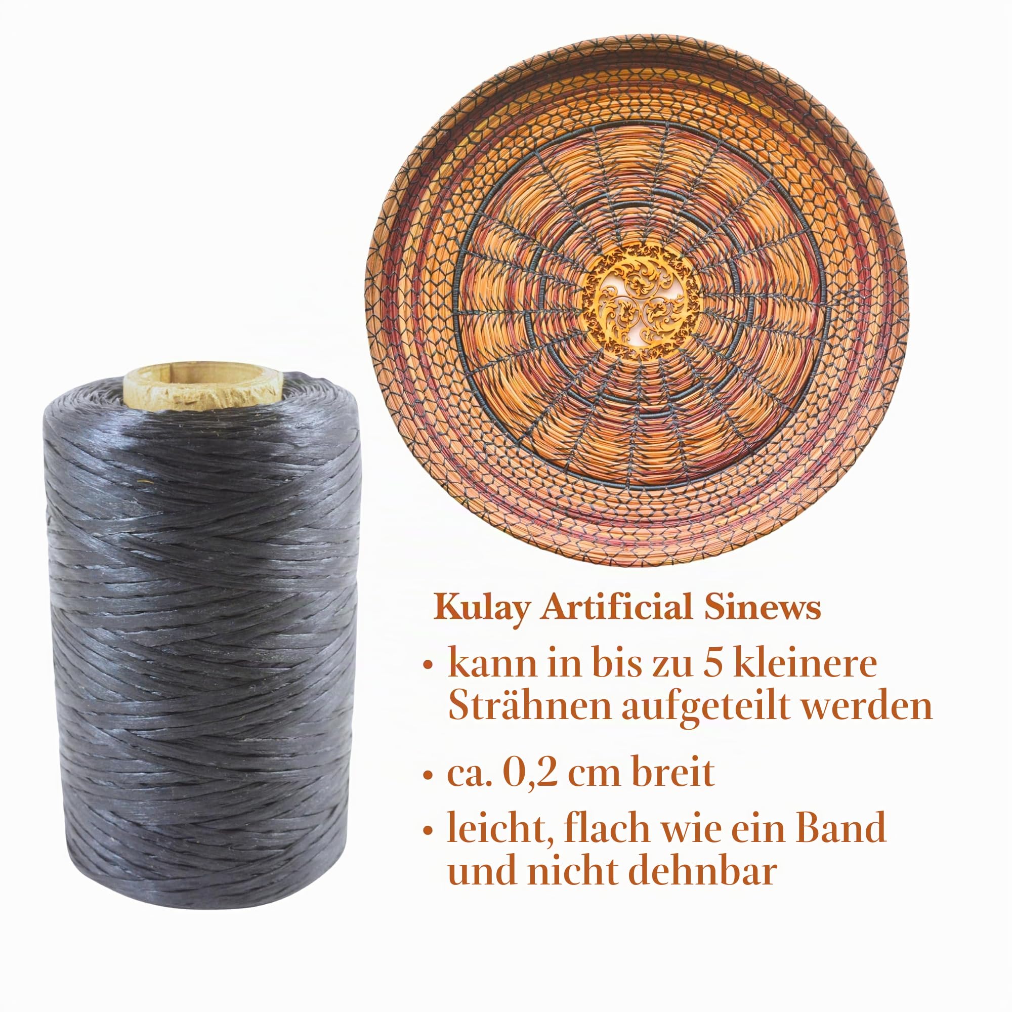 Kulay Schwarze künstliche Hirsch-Sehne gewachst, flacher Polyesterfaden zum Perlen, Leder, Batikhandwerk und Nähen, Sinue (5-lagig, 300 Meter oder 240 Fuß)