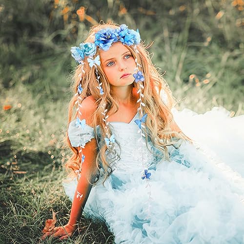 Miniatura 3 de Blue Flower Crown Headpiece - Floral Headband with Butterfly Bohemian Vine Crown Hippie Flower Headpiece for Women Wedding Party Bridal Shower