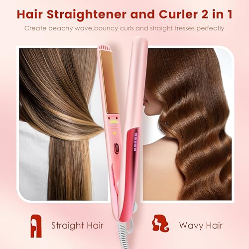 Miniatura 2 de Alisador y rizador de cabello 2 en 1 con tecnología ultra suave recubierta de cerámica, calentamiento ultrarrápido y memoria de temperatura para