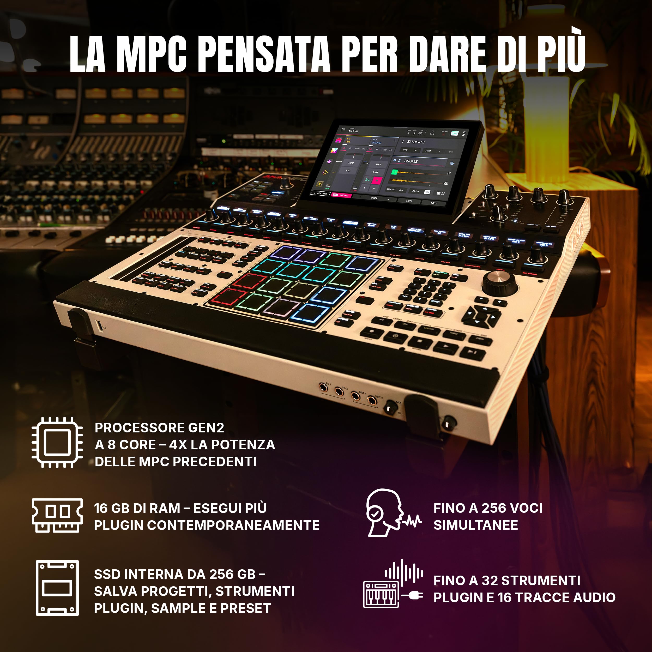 Akai Professional MPC XL Centro di Produzione Musicale | Standalone, Pad MPCe, Touchscreen, CPU 8-Core, 16GB RAM, 256GB SSD, per Campionamento, Sequencing e Produzione Musicale