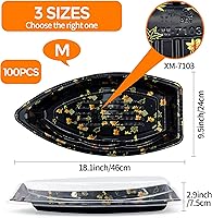 Vista 2 de POPMISOLER 100 botes de sushi desechables, caja desechable de alta calidad para barco de sushi con tapa, bandeja para servir, recipiente