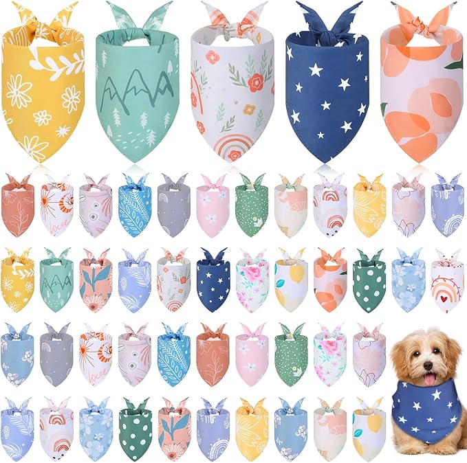Amylove 50 Pcs Dog Bandanas Bulk Summer Spring Puppy