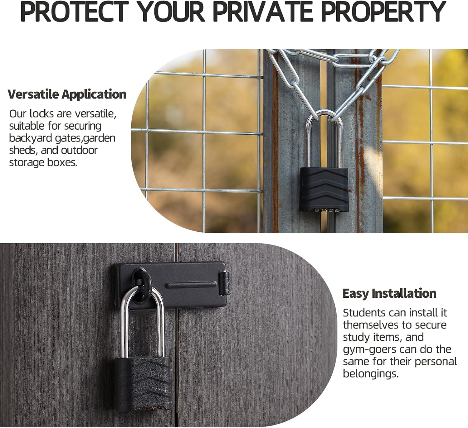 Combination Padlock Heavy Duty Locker Lock 4 Digit Padlock Gym Locker Locks for Fence Gate Storage Unit (Black, HD_10_4.5)