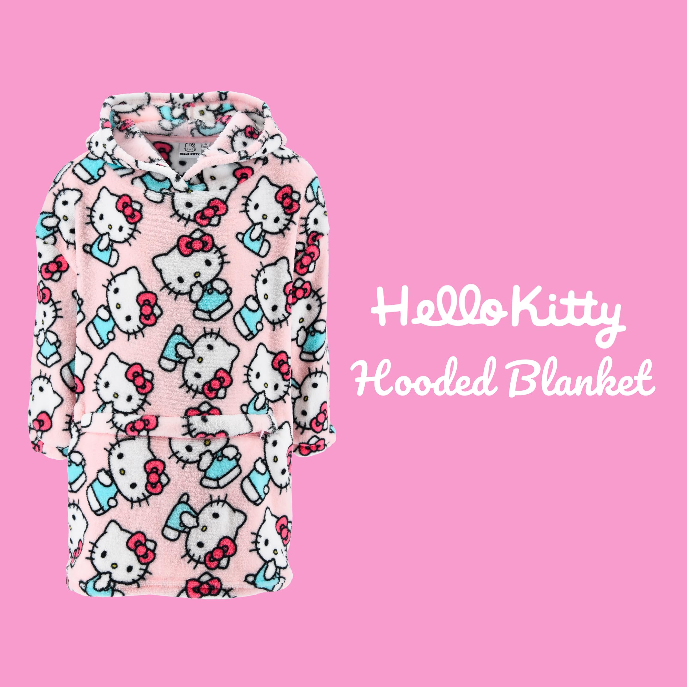 Hello Kitty Sweatshirt Mädchen, Kapuzendecke mit Design Weiche Fleecedecke Lässt sich in ein Kissen Verwandeln, Größen 4 bis 10 Jahre