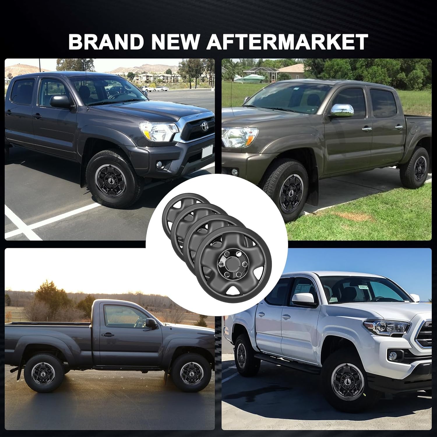 Wheel Skins Compatible with Toyota Tacoma 2005-2023; 16 inch Wheel Covers; Set of 4 Packs (Glossy Black)