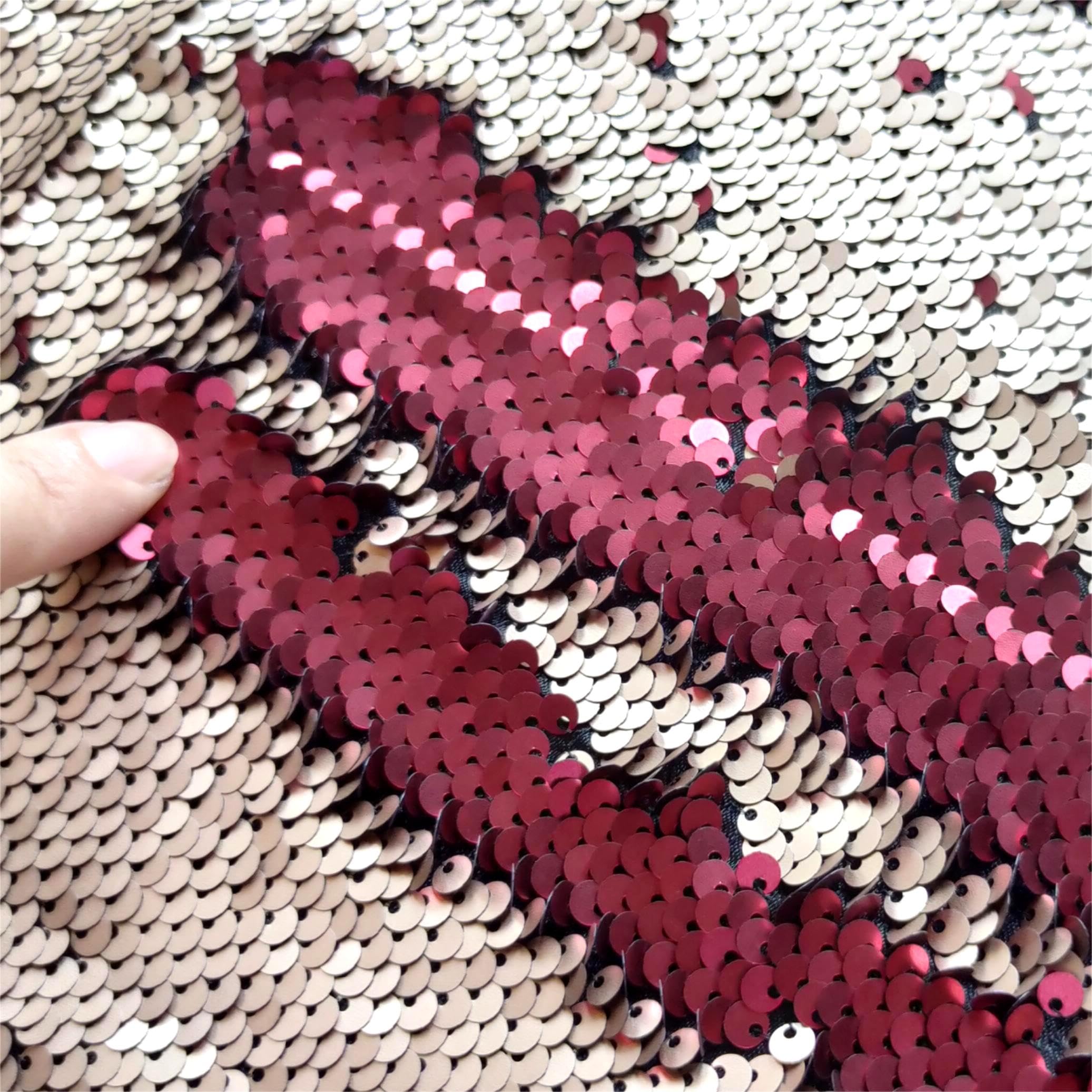 Sensory Wall Sequin Flip Fabric for Kids,0.2" Large Sequins Sensory Graffiti Fabric,Tactile Stimulation,Reversible Mermaid Fabric by the Yard (1yard(36"*49"), copper + burgundy)