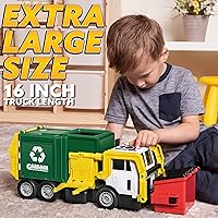 Vista 2 de JOYIN Juego de juguetes de camión de basura de fricción grande, incluye contenedor, cubos de basura y tarjetas de aprendizaje para niños, juguetes