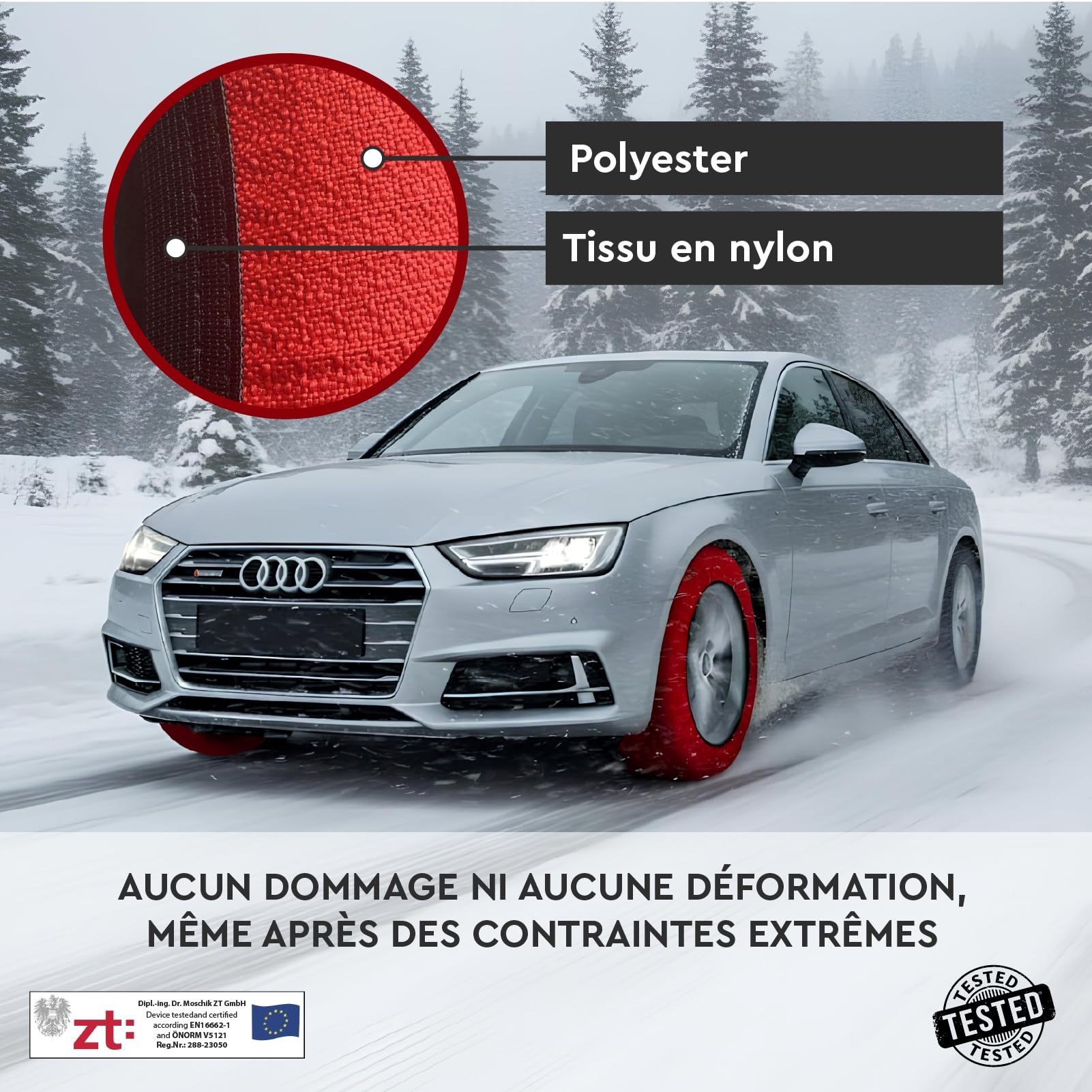 Chaussettes de Neige Textile Homologuées EN 16662-1 Taille XXL Chaussette Pneu Voiture - DriveonSnow EssentialGo Montage Rapide 2 Minutes Haute Sécurité pour Chutes de Neige Occasionnelles + Gants