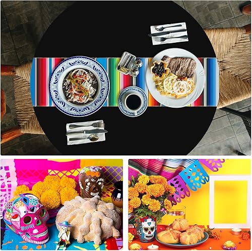 Miniatura 7 de Mantel de serape mexicano de 14 x 108 pulgadas, mantel de algodón suave para decoración de mesa de fiesta temática mexicana para fiesta, decoración