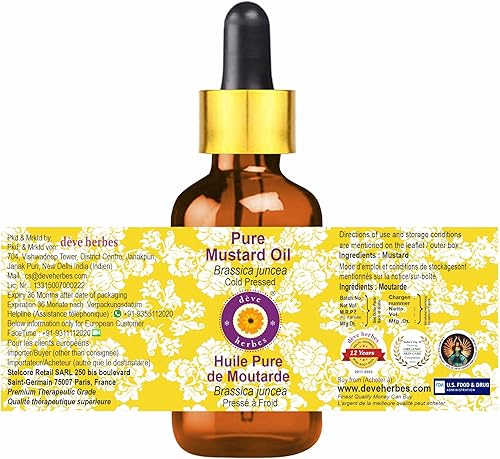 Miniatura 2 de Deve Herbes Aceite de mostaza (Brassica juncea) con cuentagotas de vidrio | prensado en frío | puro | natural | para diluir aceites esenciales |