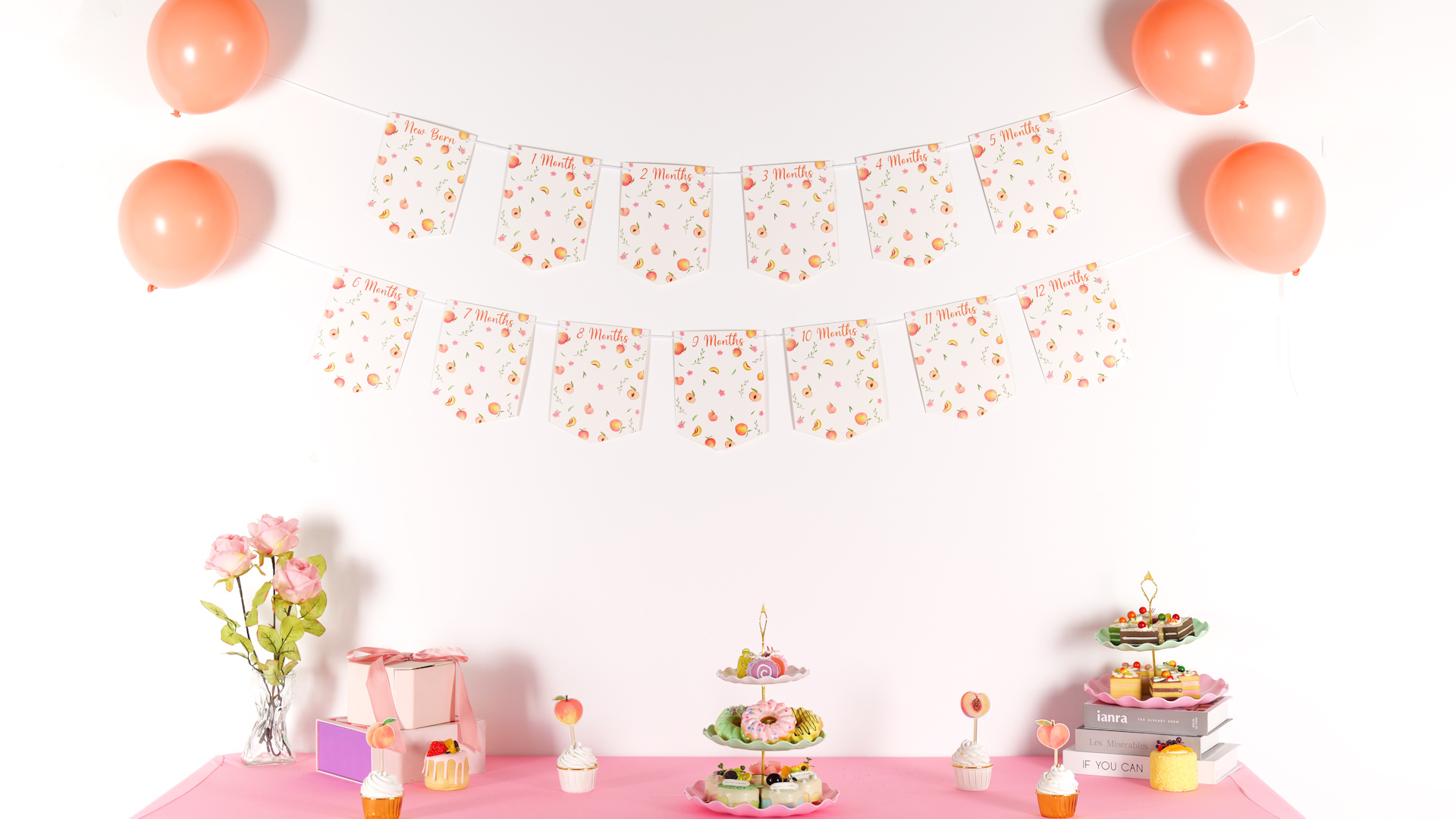 One Sweet Peach 1. Geburtstag Dekoration – Mit Luftballons, Banner, Cake Topper & Folienballon, Rosa