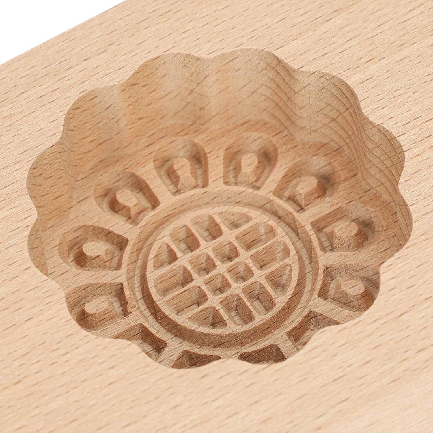 Wooden Mooncake Mold DIY 4 Flower Shapes Handmade Pastry Mold Festival Mould Press Molds Biscuit Cookie Cake Molds Pumpkin Pie Green Bean Mould for Home Kitchen Cake Shop Dessert Shop - Image 5
