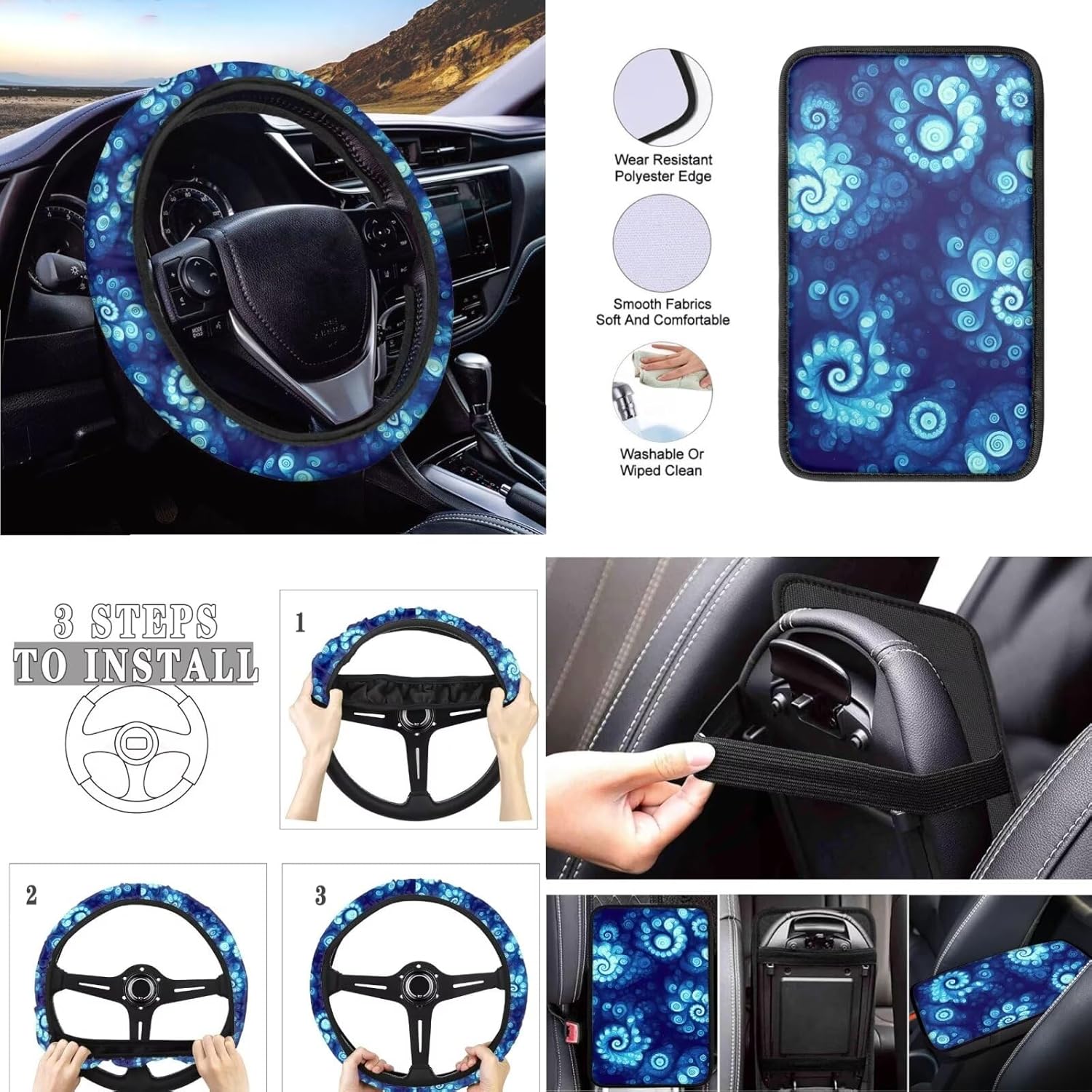 Spiral Tie-Dye Print Car Seat Cover Full Set Abstract Swirl Pixel Pattern Universal Fit Comfort Bucket Seat and Bench Seat Protectors for Car SUV,Truck Pack of 19