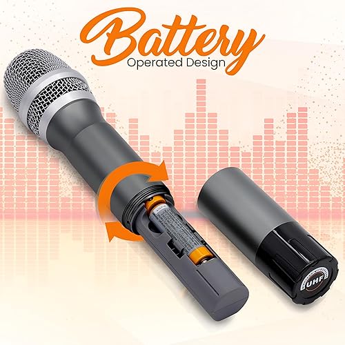 Miniatura 2 de Pyle, Kit de sistema inalámbrico UHF, portátil, profesional, funciona con pilas, dinámico, unidireccional de mano, transmisor de micrófono
