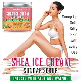 First Botany Body Scrub - Natural Exfoliating Salt Scrub & Body and Face Souffle helps with Moisturizing Skin, Acne, Cellulite, Dead Skin Scars, Wrinkles (10 fl oz, Shea Icecream)