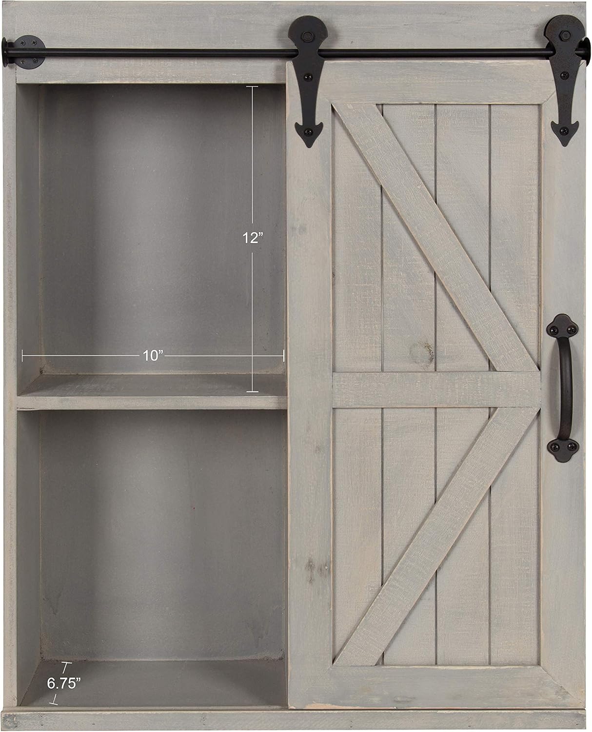 Kate and Laurel Cates Decorative Wood Wall Storage Cabinet with Sliding Barn Door, Rustic Gray