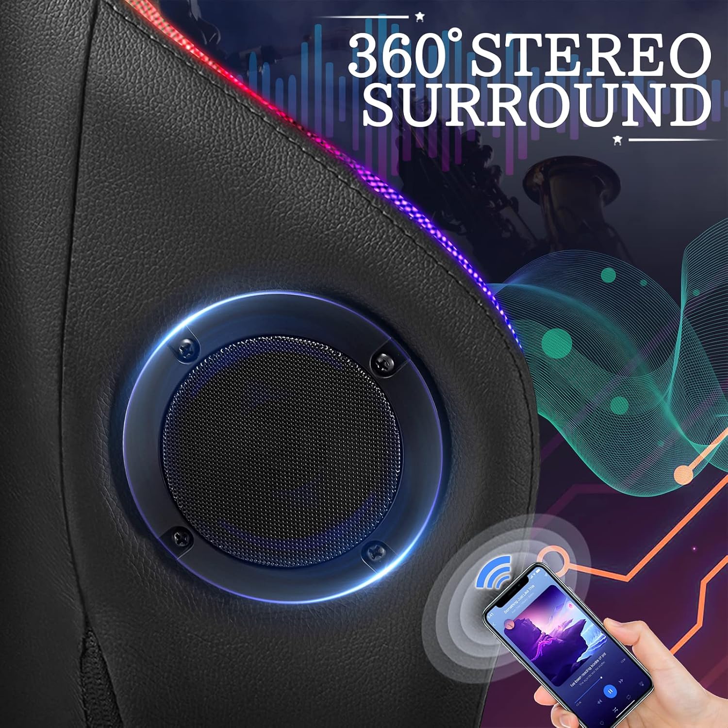 Gaming Chair with Bluetooth Speakers and RGB LED Lights Ergonomic Massage Video Game Chair with Footrest High Back with Lumbar Support Blue and Black Gaming Chair with Bluetooth Speakers and RGB LED Lights Ergonomic Massage Video Game Chair with Footrest High Back with Lumbar Support Blue and Black