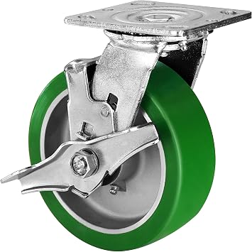 6x2" Heavy Duty Casters -Industrial Casters, Polyurethane on Aluminum Caster wheel- with up to 1200LB Capacity - Widely use for,U-Boat Platform Trucks 1 Brake