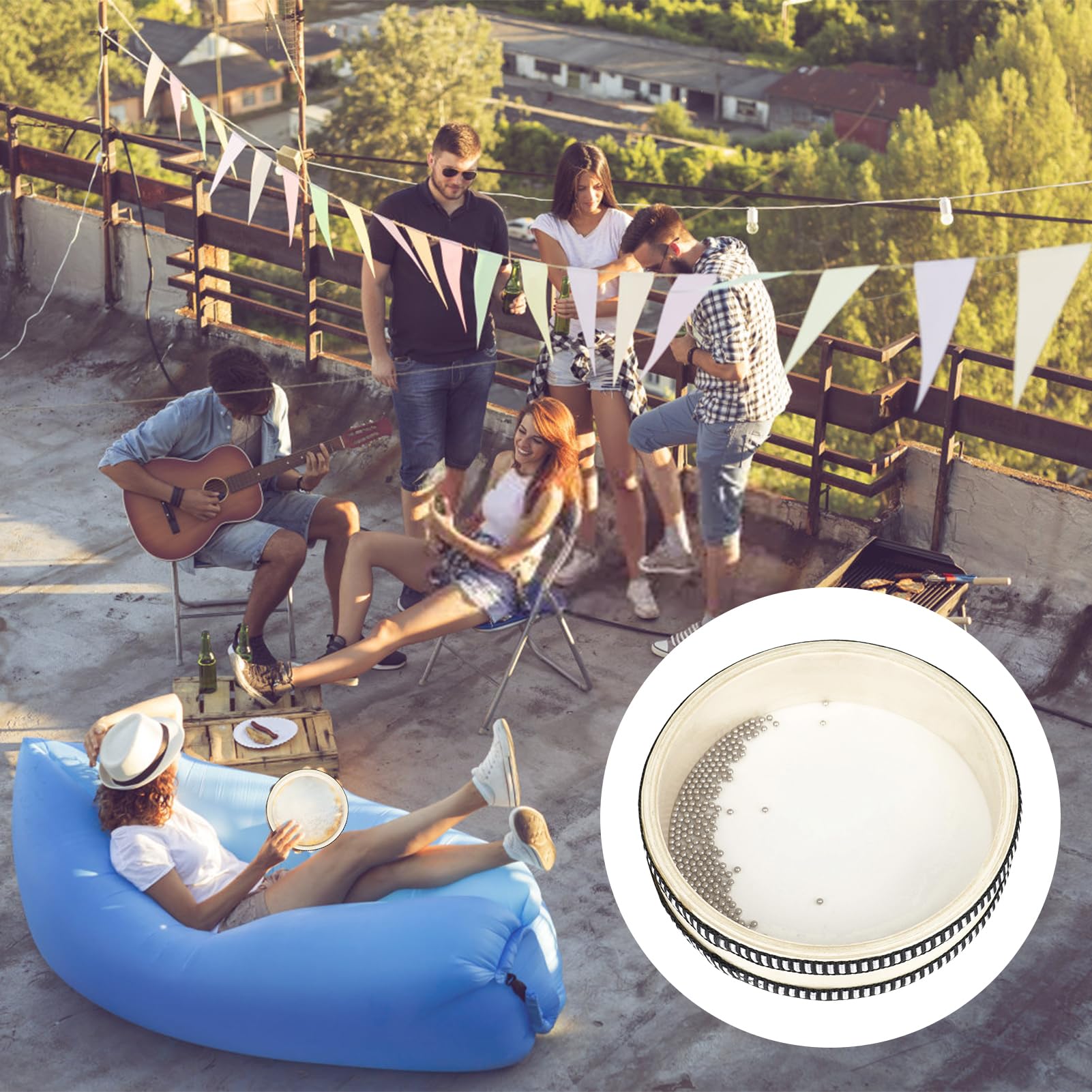 Tambour à Vagues Ocean Sounds – Tambourin à Main Qui Reproduit Le Bruit Des Vagues, Perles En Acier, Diamètre 15,5 Cm