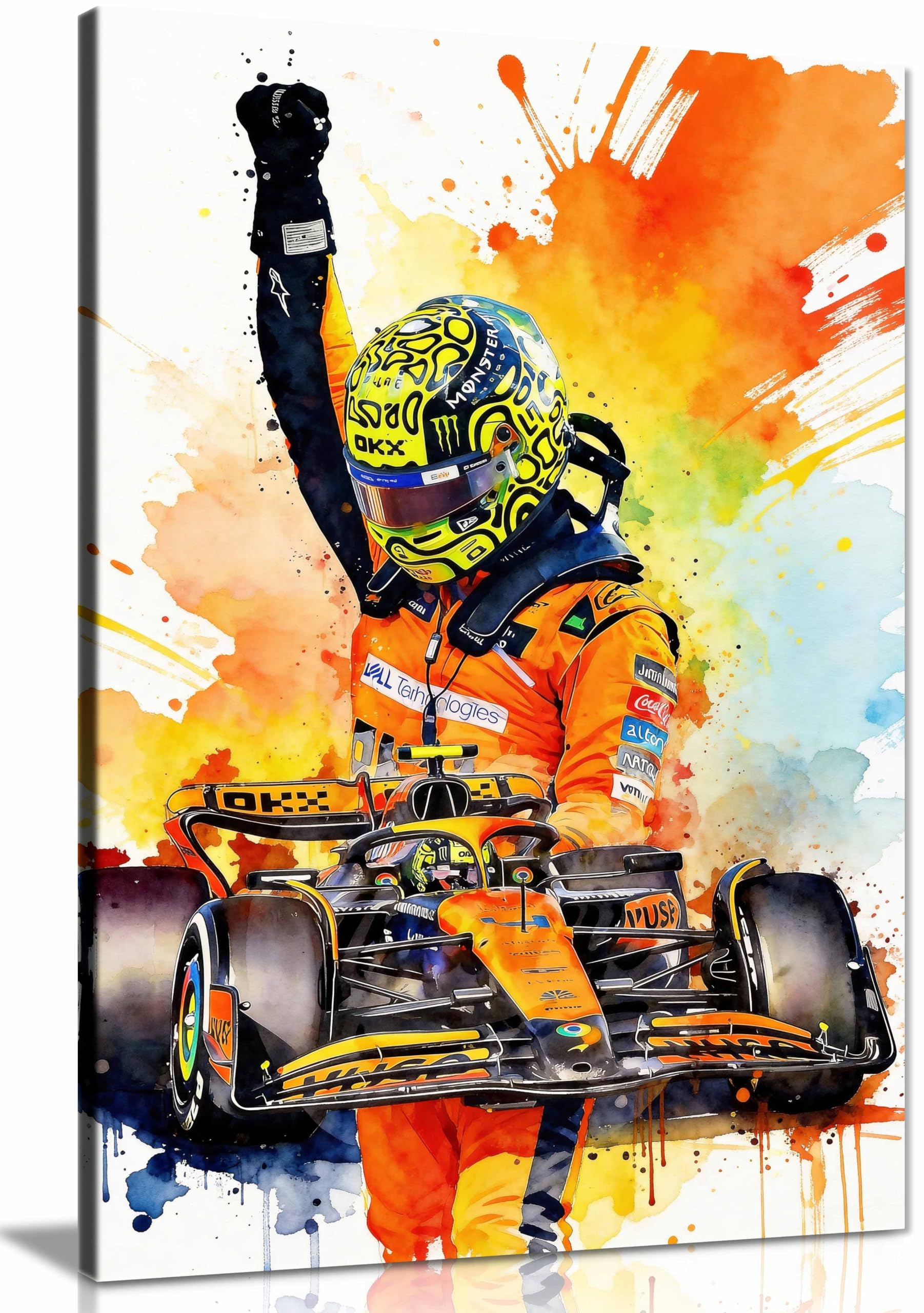 Lando Norris Poster McLaren Car Print - Lando Norris Wall Art F1 Fans Racing Framed Canvas Print, Pictures for Home Walls, Bedroom, Living Room & Bathroom Decor 46x31cm (18x12in)
