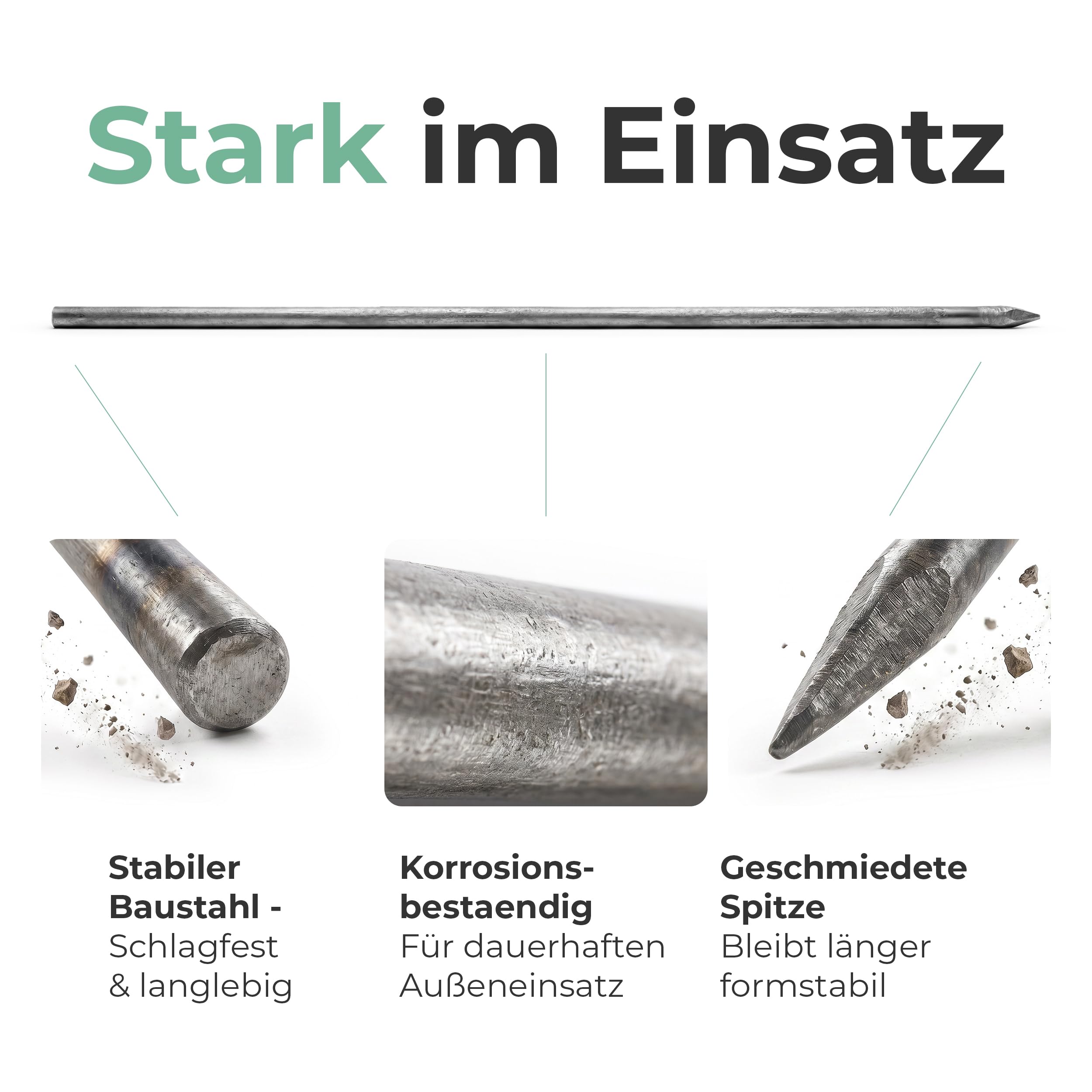 Novatool 10er Set Schnureisen Ø16 x 1000mm Made in Germany Schnurnägel Schnurnagel Erdnägel für Richtschnur Richtschnurhalter Erdnagel Pflasternagel Erdungsstange Rankstab Rankhilfe Nivellierstange