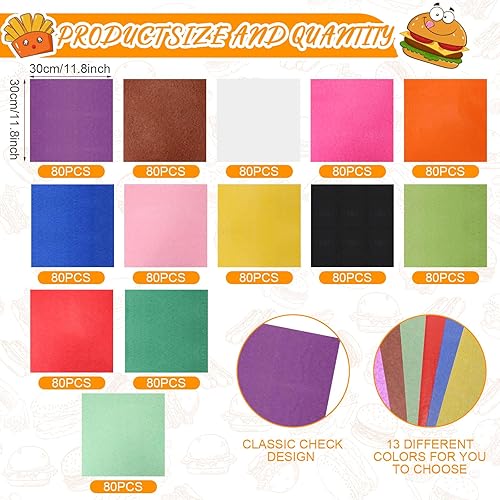 Miniatura 2 de Qilery 1040 hojas de papel de delicatessen de colores surtidos origami impermeable sándwich hoja de papel de embalaje de sándwich 12 x 12 pulgadas,