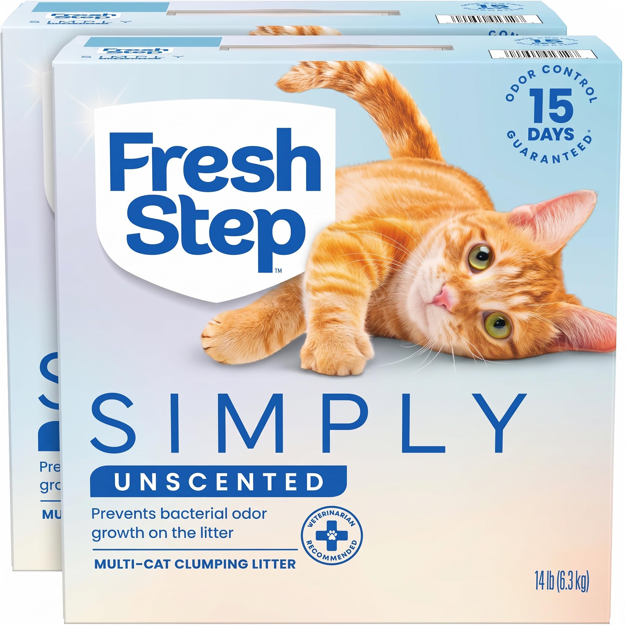 Fresh Step Cat Litter, Unscented, Odor Control | Clumping Formula | Activated Charcoal | 14 lb | Pack of 2