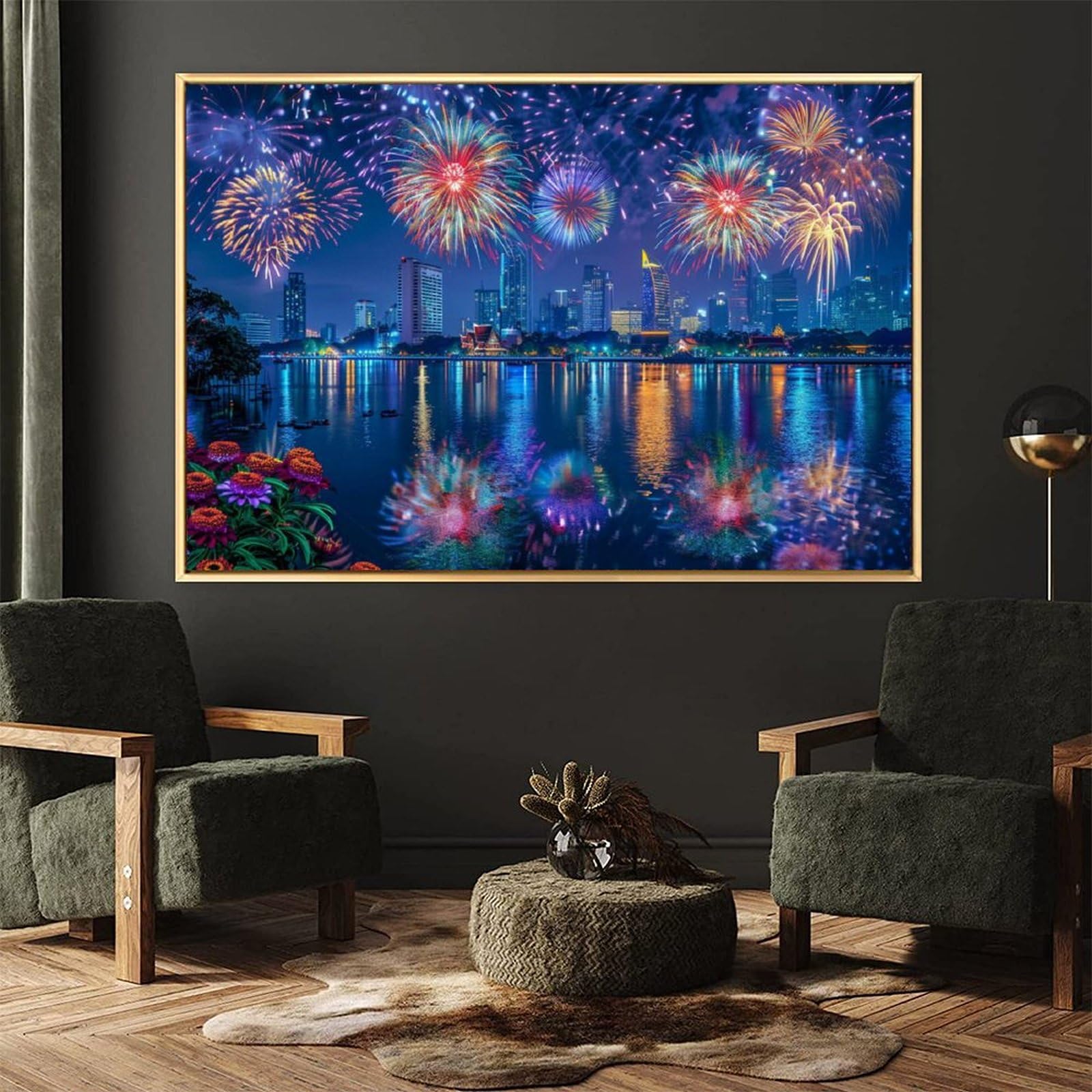 Amazon.co.jp: 絵画 バンコクの街並みを彩るカラフルな花火 アート