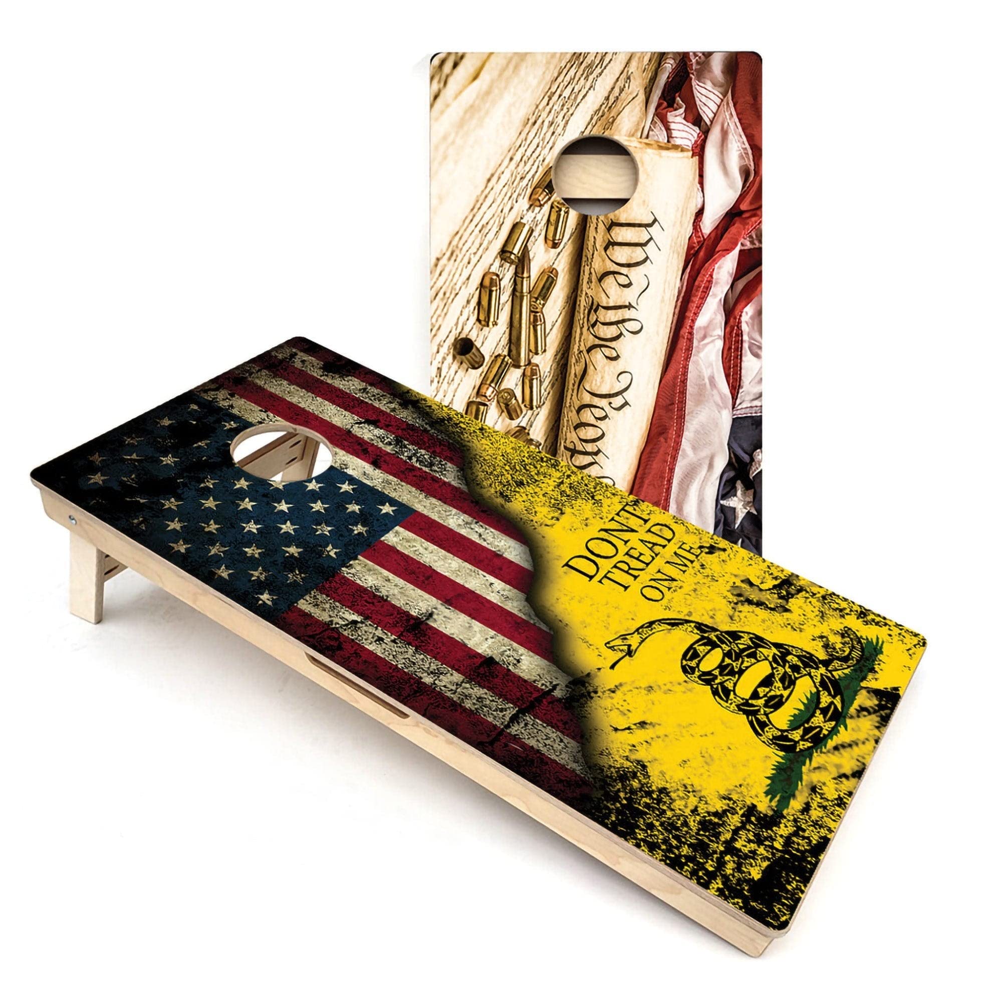 Skip's Garage We The People & Dont Tread USA All-Weather PVC Cornhole Boards - Includes (2) Boards (NO Bags) + (1) Carry Case, (2) Hole Lights & (2) Edge Lights