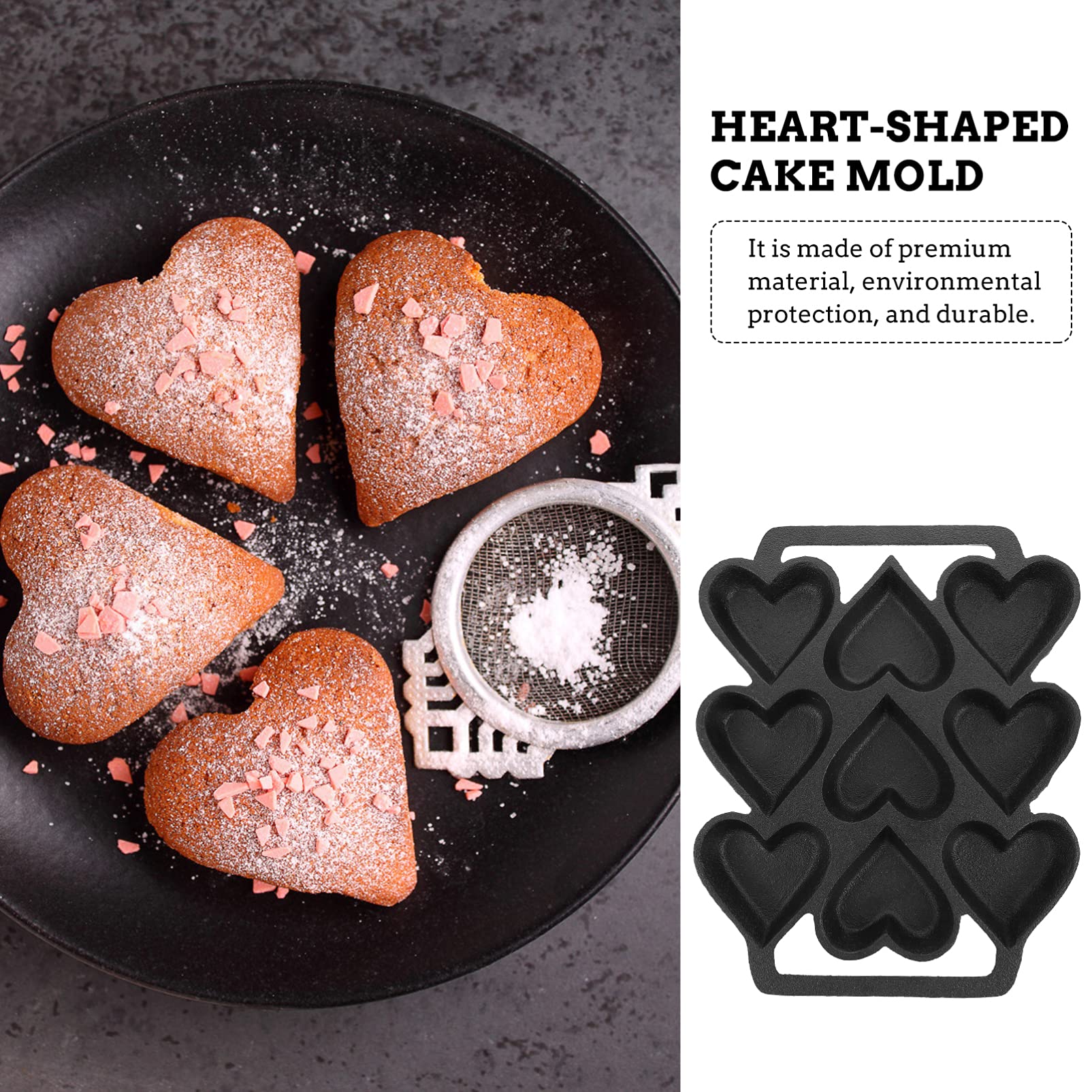 Mobestech Moule à Gâteau en Fer Résistant aux Hautes et Basses Températures de Cœur pour Cuisson au Four et Desserts Maison