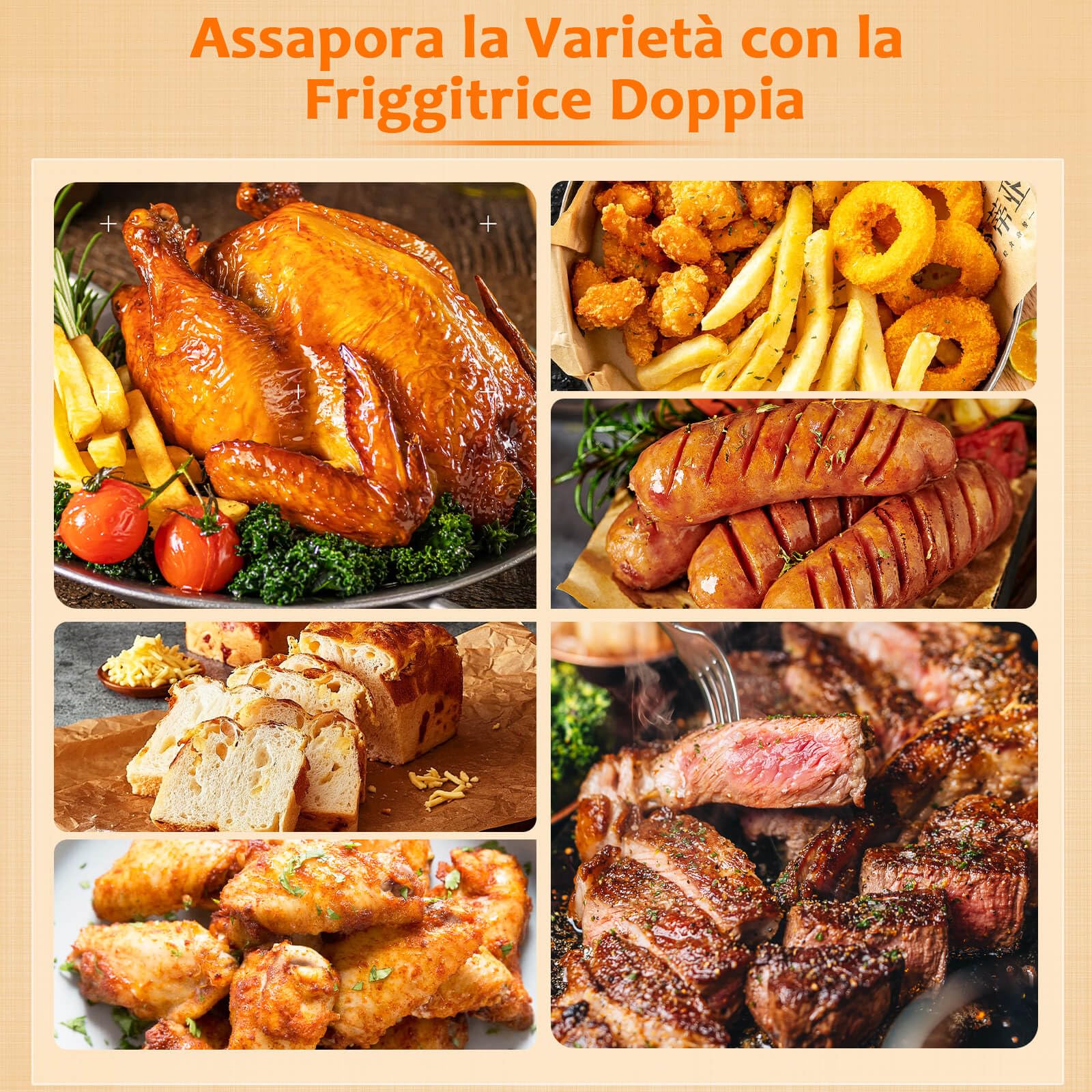 YASHE Friggitrice ad Aria Doppio Cestello, 9L XXL Capacità Friggitrice Aria con 2 Cestelli Separati, 8 in 1 Programmi di Cottura, Touchscreen LED, Cottura Sana, Veloce e Versatile Air Fryer