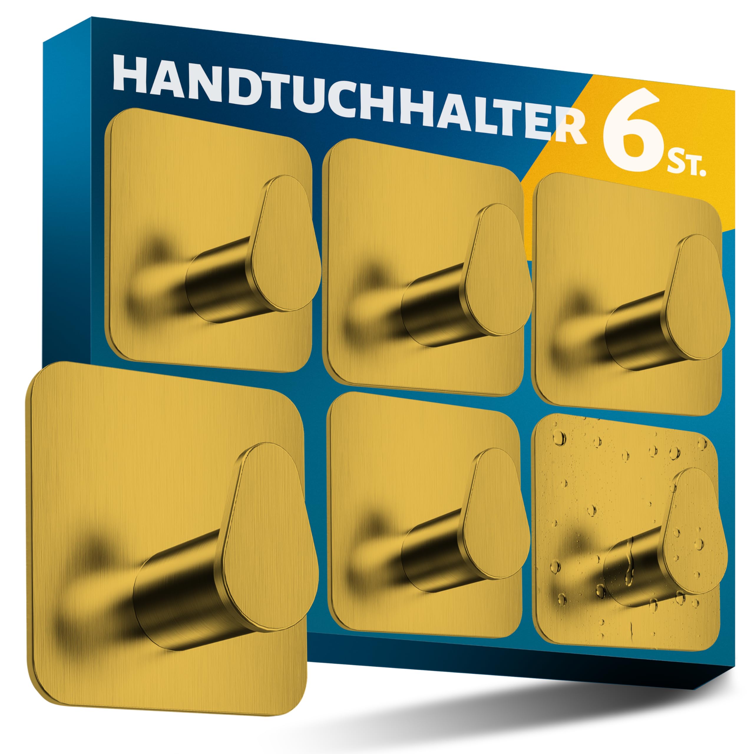 Menz Handtuchhalter ohne Bohren aus Edelstahl, 6 Stück, Golden