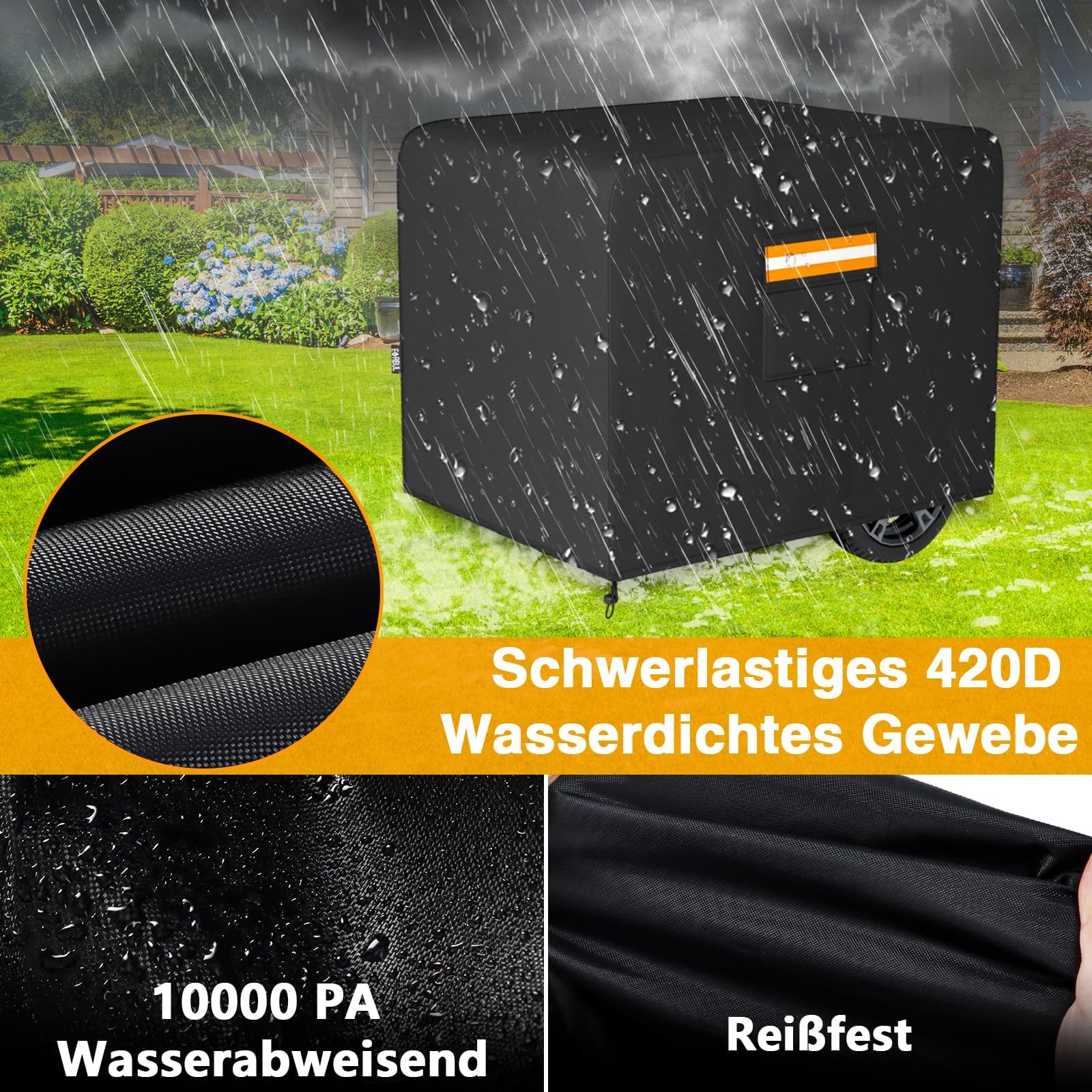 EVRBUL Generator Abdeckung, 81 cm x 61 cm x 61 cm Robuste wasserdichte 420D-Allwetter-Generatorabdeckung mit Aufbewahrungstasche, kompatibel mit den meisten Generatoren von 5000-10000 Watt (Schwarz)