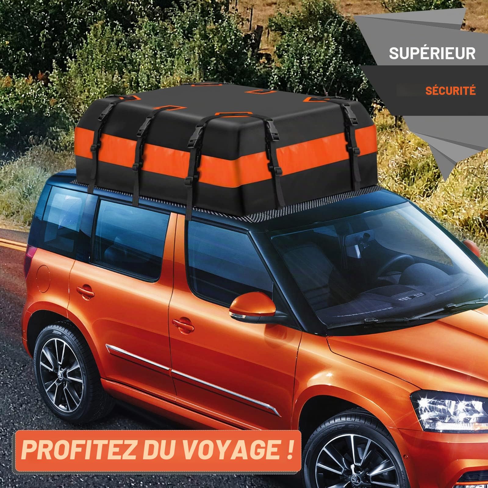 Coffre De Toit De Voiture De Pliable 585L Et Étanche, Sac De Toit Coffre De Toit Portable Coffre À Bagages 840D, pour Véhicules avec/sans Porte-Bagages Transport De Bagages…
