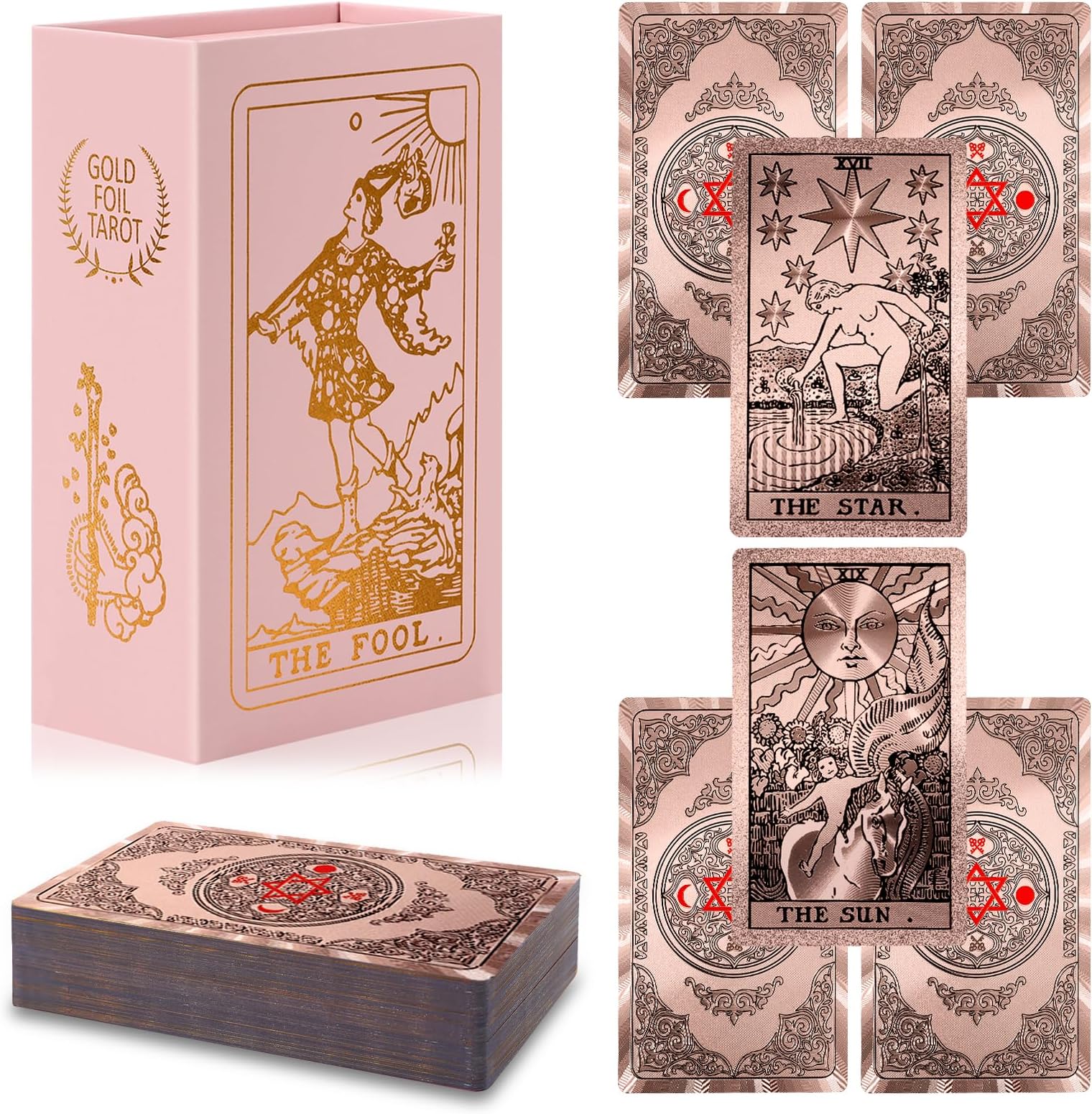 Waterproof Tarot Cards with Meanings on Them Gold Tarot Cards with Guide Book Gold Foil for Beginners 78 Classic Origina Rider Waite Taro Deck Fortune Telling Game