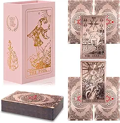 lrjrizzo Waterproof Tarot Cards with Meanings on Them Gold Tarot Cards with Guide Book Gold Foil for Beginners 78 Classic Origina Rider Waite Taro Deck Fortune Telling Game