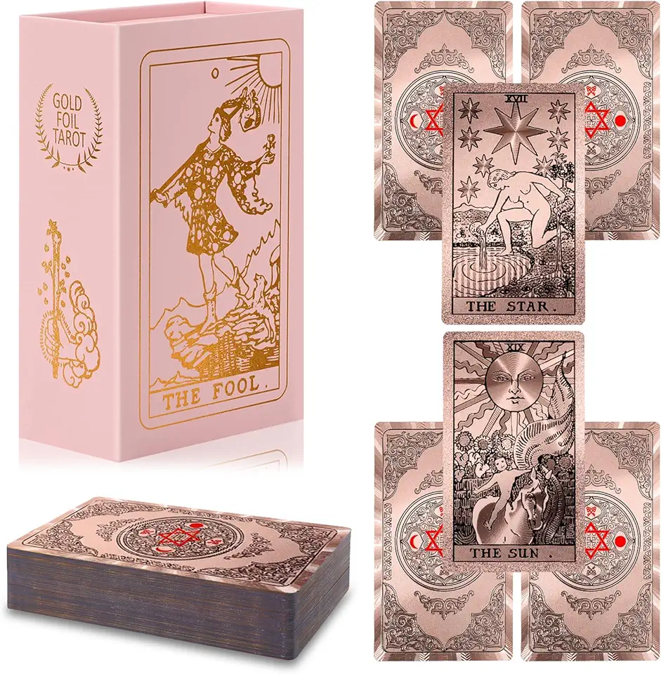 Waterproof Tarot Cards with Meanings on Them Gold Tarot Cards with Guide Book Gold Foil for Beginners 78 Classic Origina Rider Waite Taro Deck Fortune Telling Game