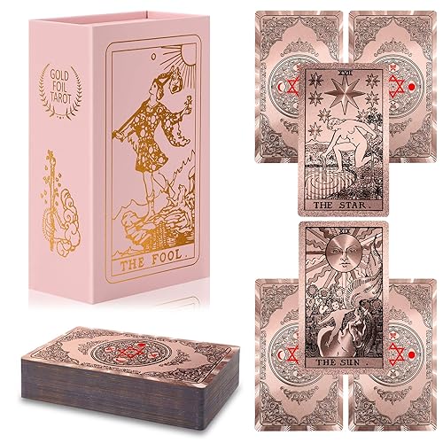 lrjrizzo Waterproof Tarot Cards with Meanings on Them Gold Tarot Cards with Guide Book Gold Foil for Beginners 78 Classic Origina Rider Waite Taro Deck Fortune Telling Game